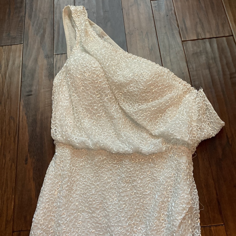 Sherri Hill Beaded White One-Shoulder Dress